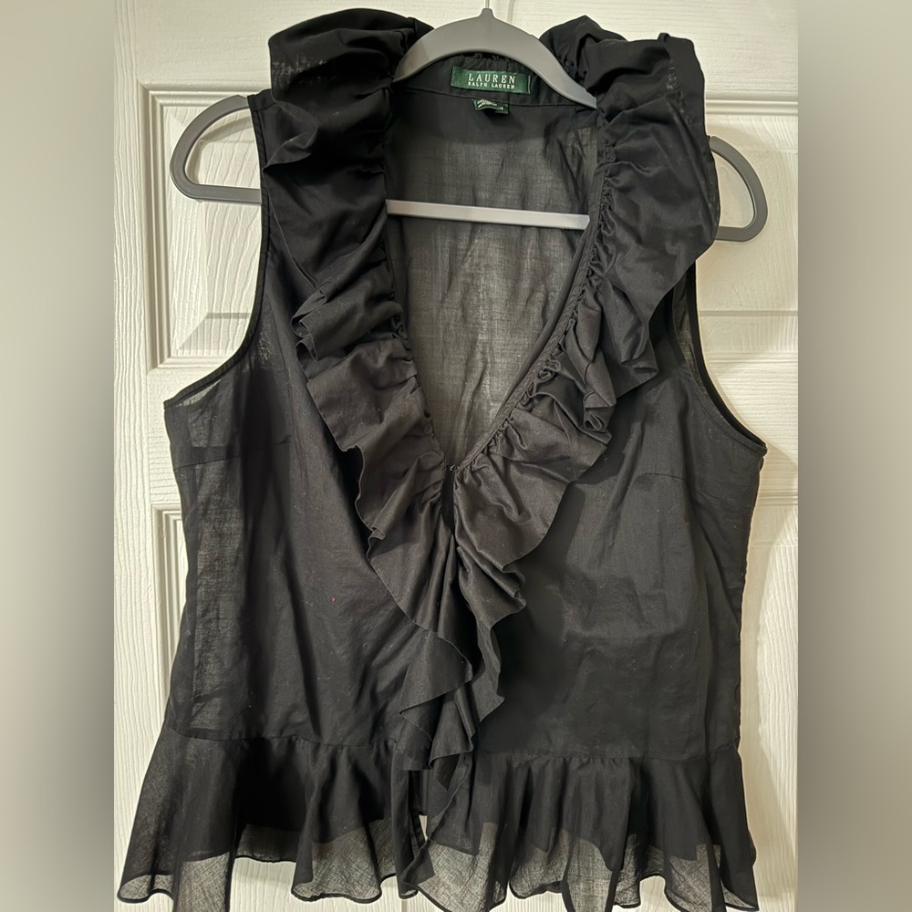Lauren Ralph Lauren Black Ruffled Sleeveless Top